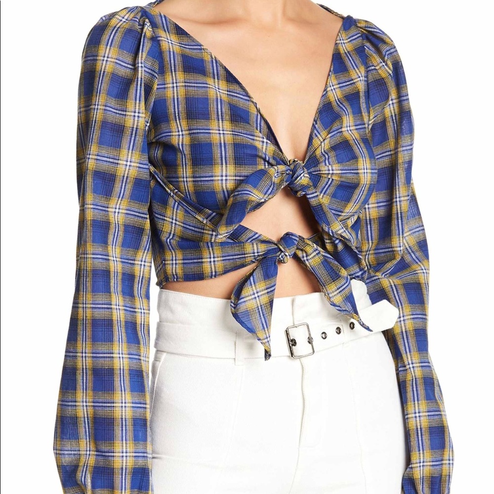 Emory park fall plaid tie crop top size small